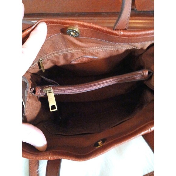 FOSSIL~ KINGSTON Satchel/Crossbody Cognac Leather Bag Logo - Picture 7 of 13